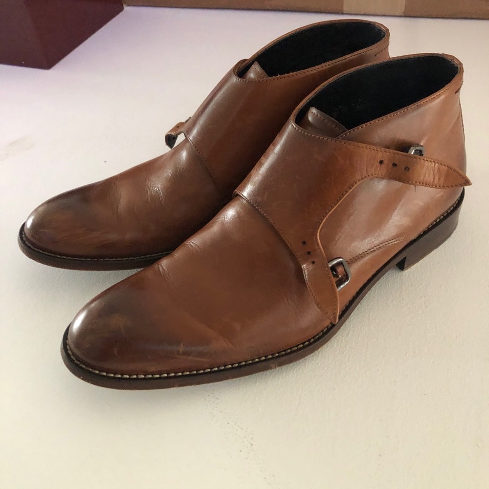 Cognac Brown, To Boot NY, Double Monk Strap Leather Dress Shoes, Size 9